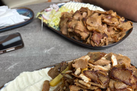 Students having kebabs for lunch