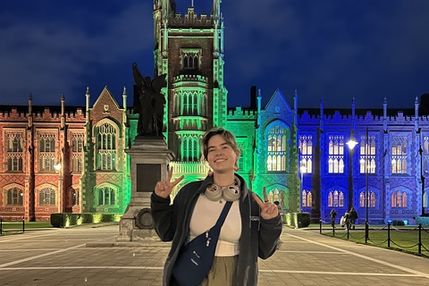 Student Allison in front of the Lanyon