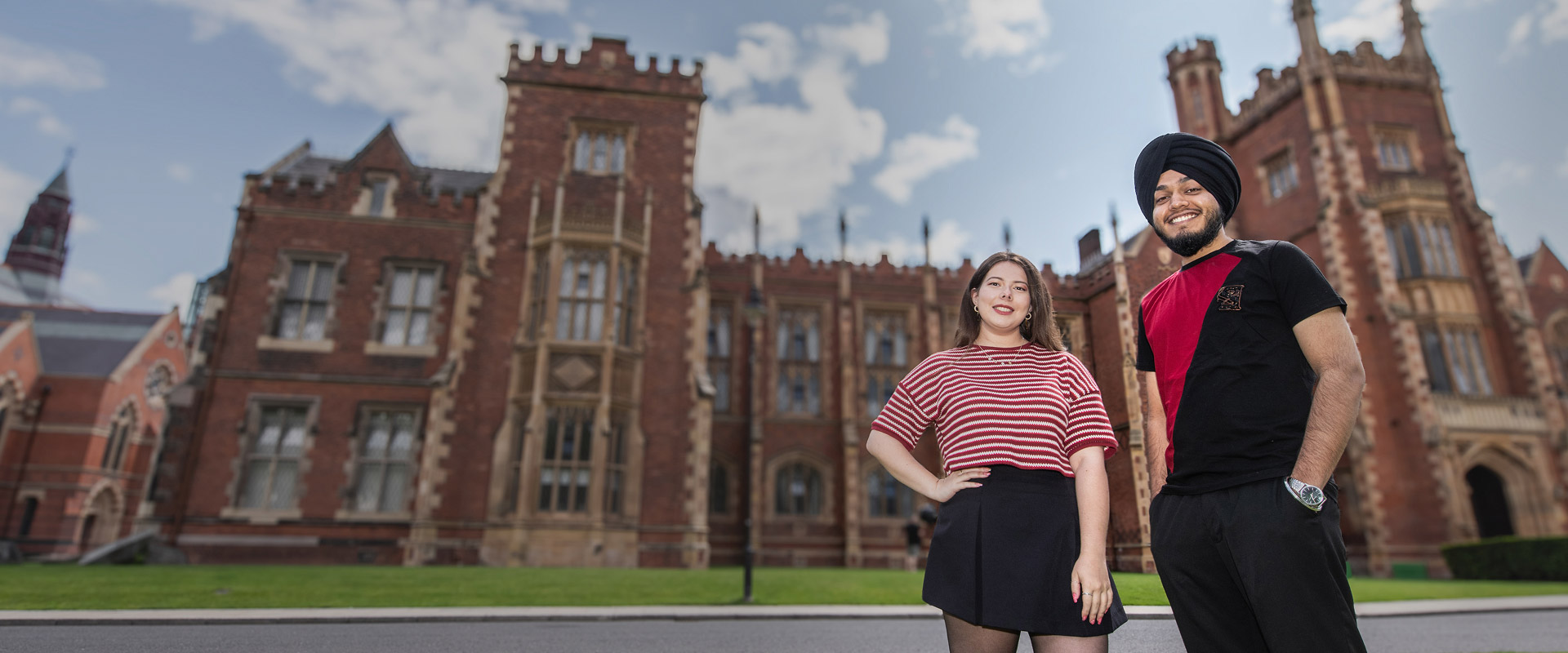 Students in front on Lanyon Building