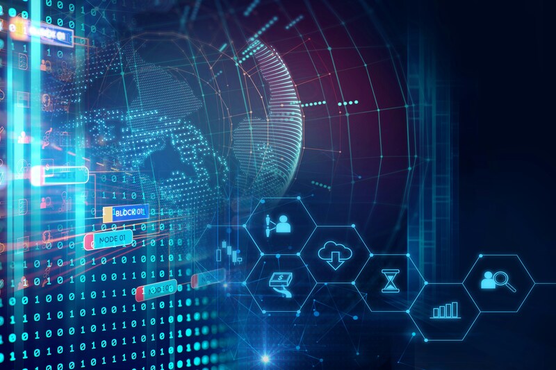 Blue data collection graphic showing the globe
