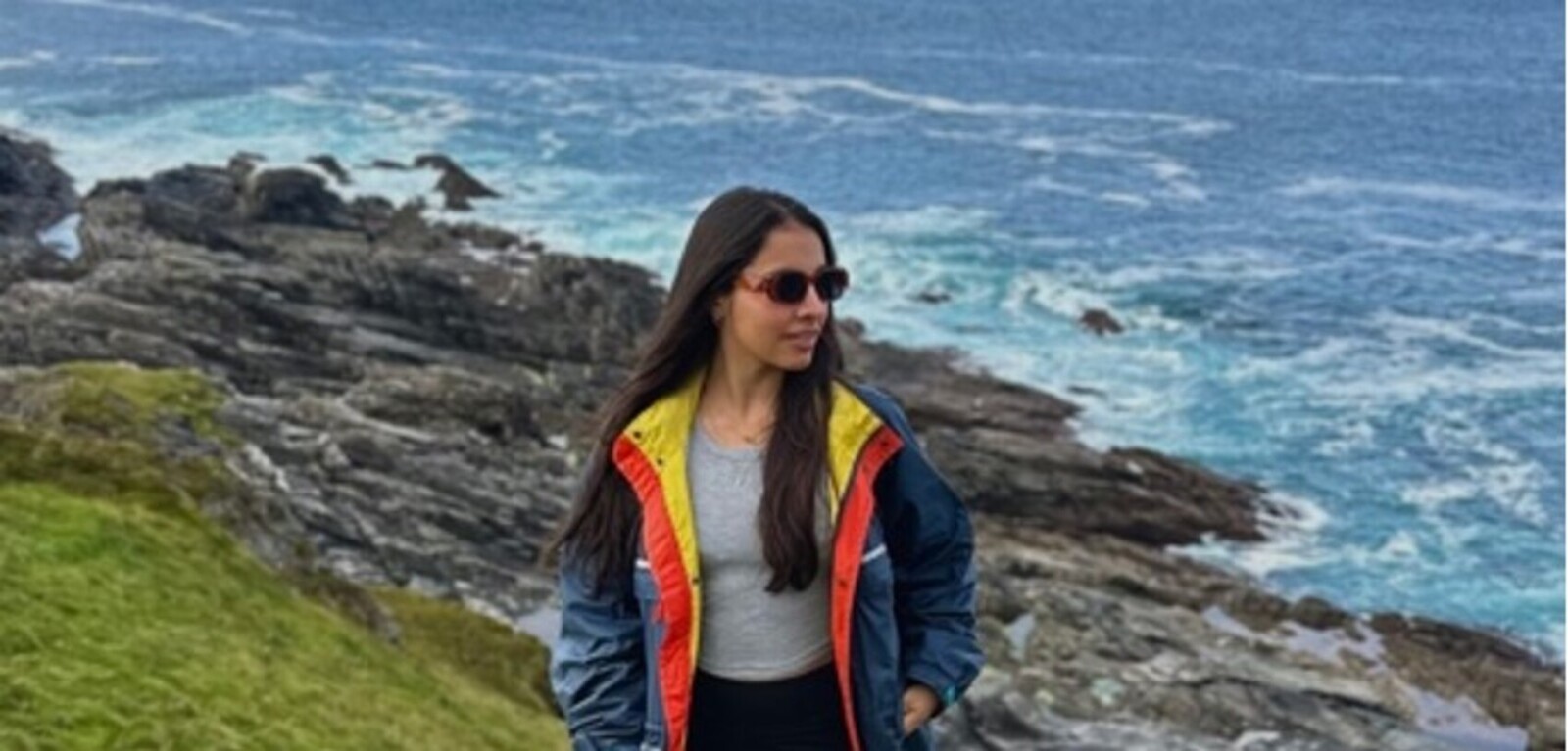 Student Isabella standing near coast at Malin Head