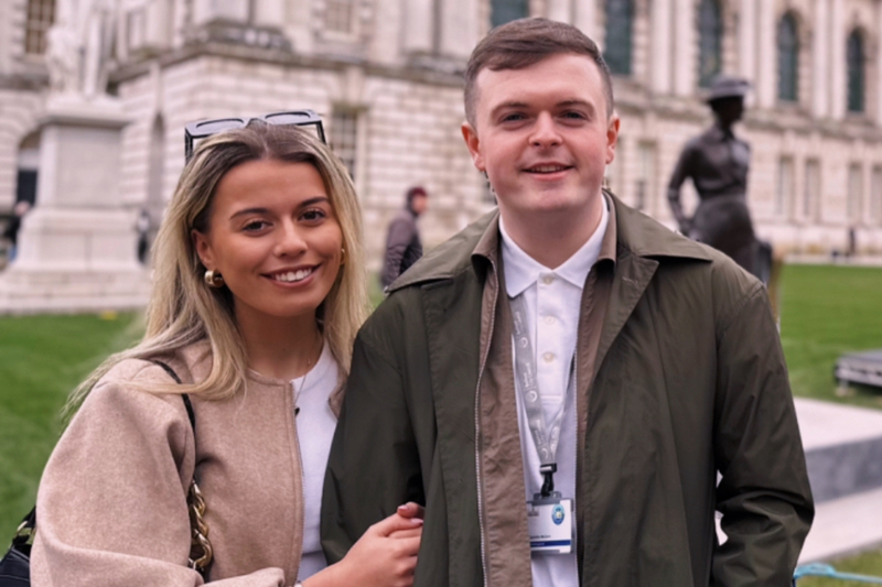 Student Ornait and partner outside Belfast city hall