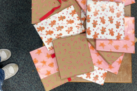 Christmas presents wrapped by members of QUB STAR