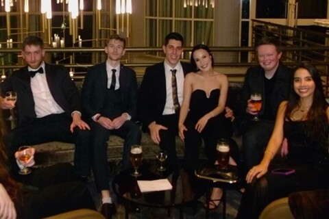 Group of students in Hilton Hotel at formal