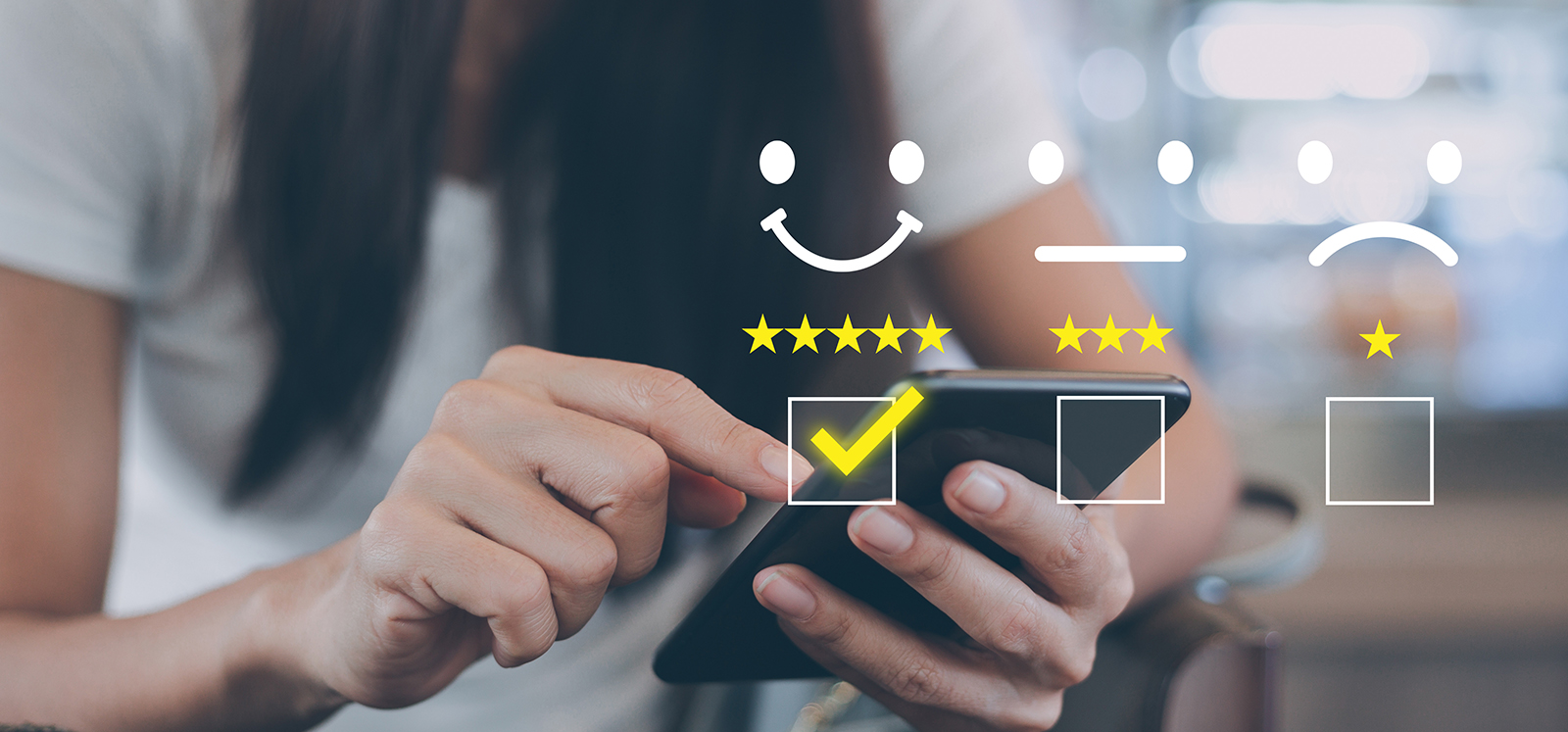 A student completing a questionnaire on their mobile device